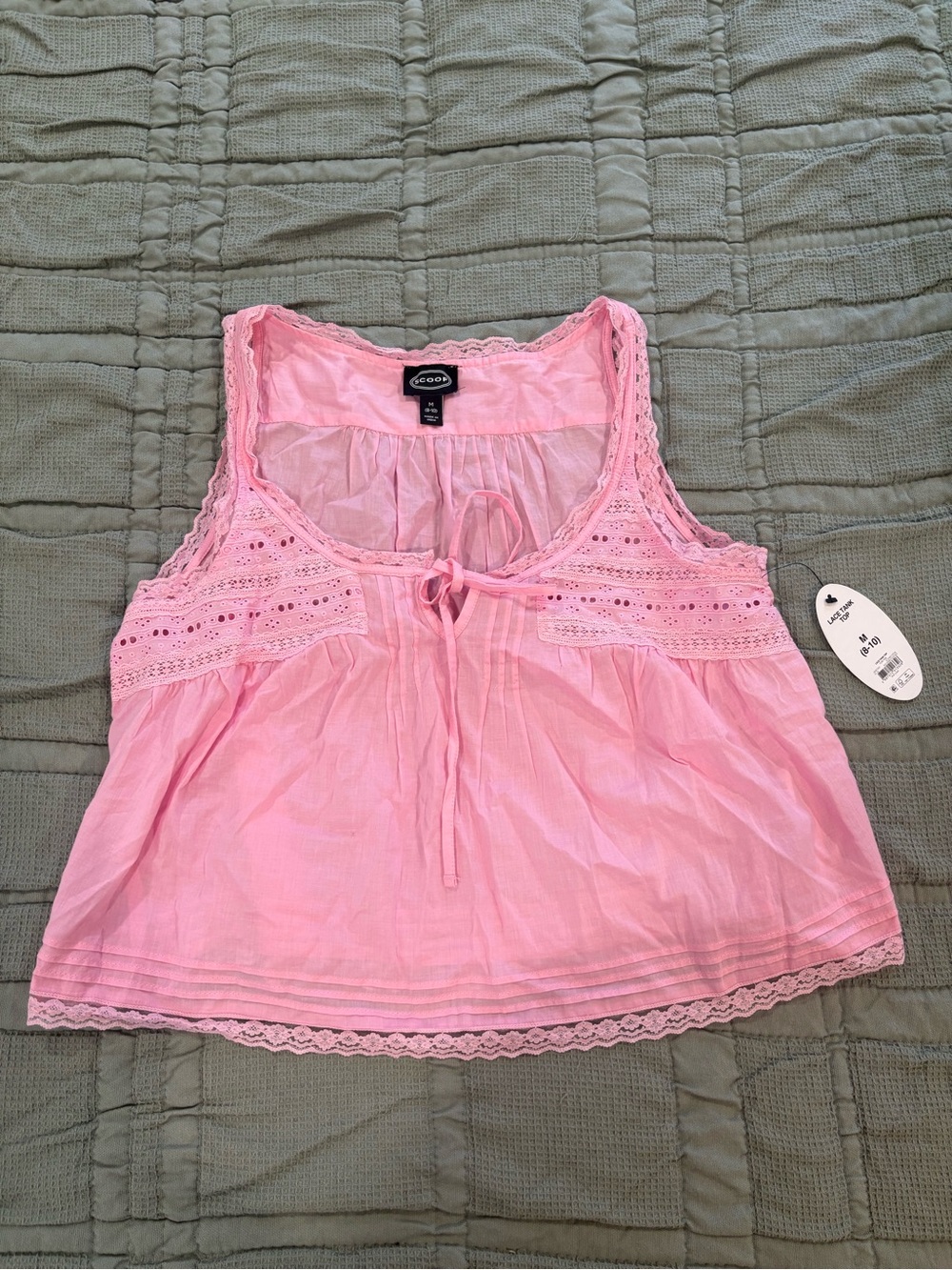 Light Pink Lace-Trim Tie-Front Tank Top